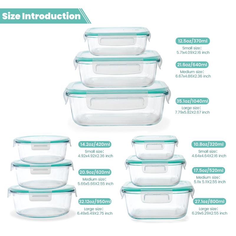 18PCS 9 Pack Glass Storage Containers with Lids