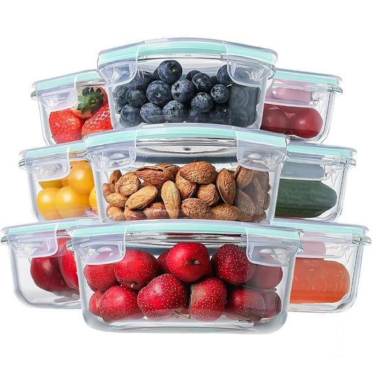 18PCS 9 Pack Glass Storage Containers with Lids