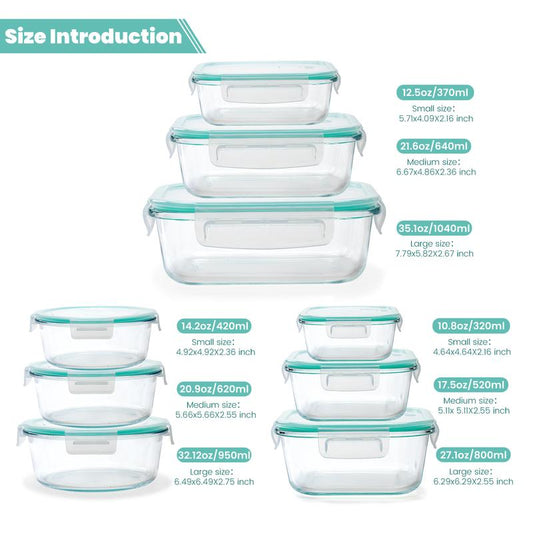18PCS 9 Pack Glass Storage Containers with Lids